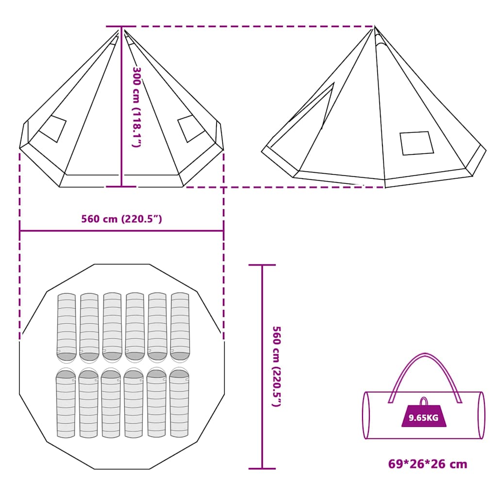 Tipi Telt Med Tak Grå Og Oransje 560 X 560 X 300 Cm Taft