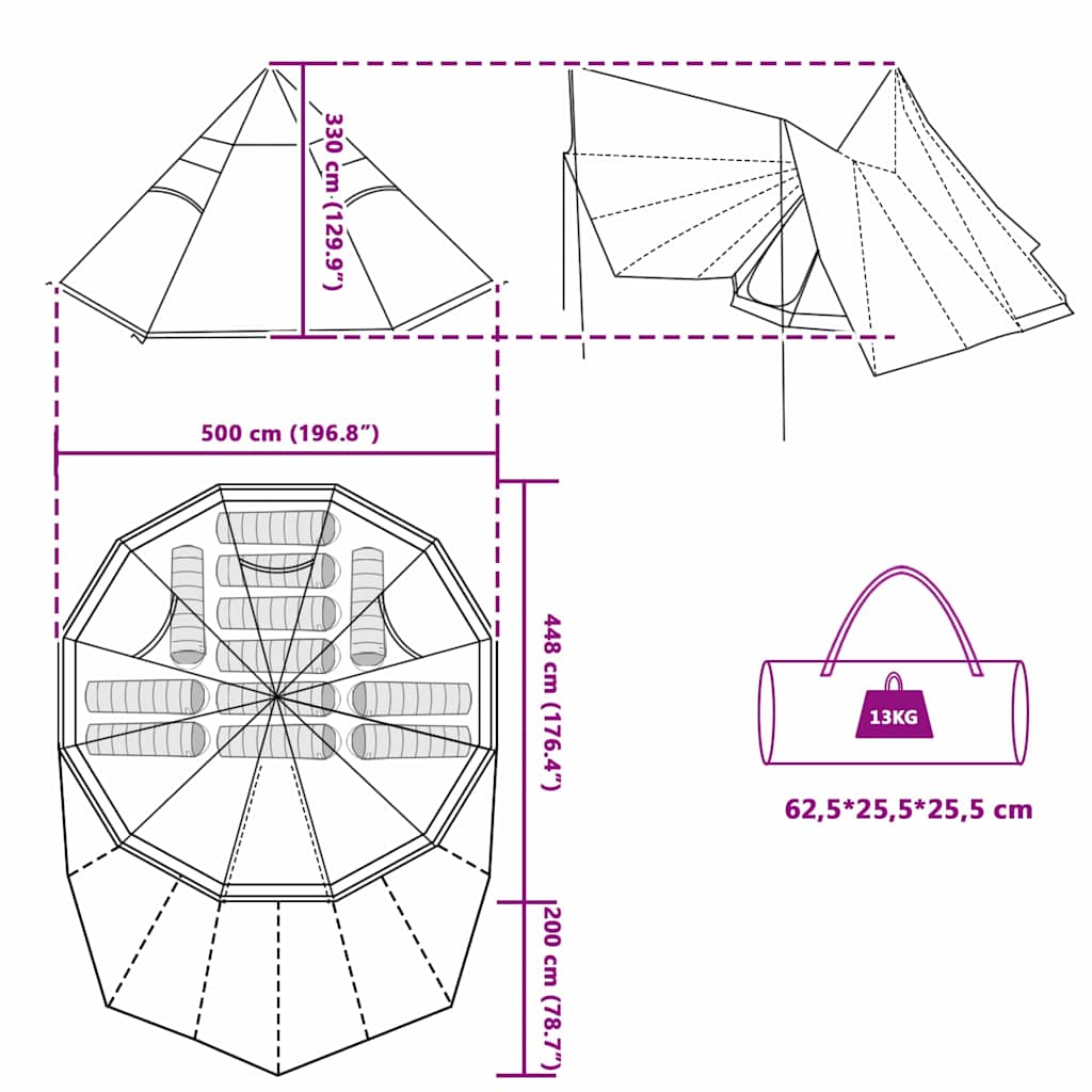 Tipi Telt Med Tak Med Lagring Blå 510 X 690 X 330 Cm Taft