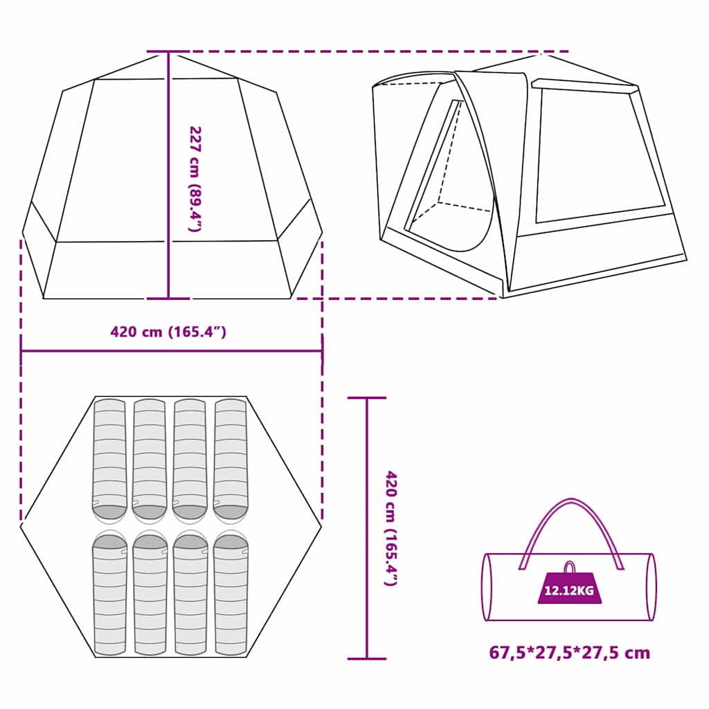 Camping Telt Hytte Med Tak Grønn 420 X 420 X 227 Cm Polyester