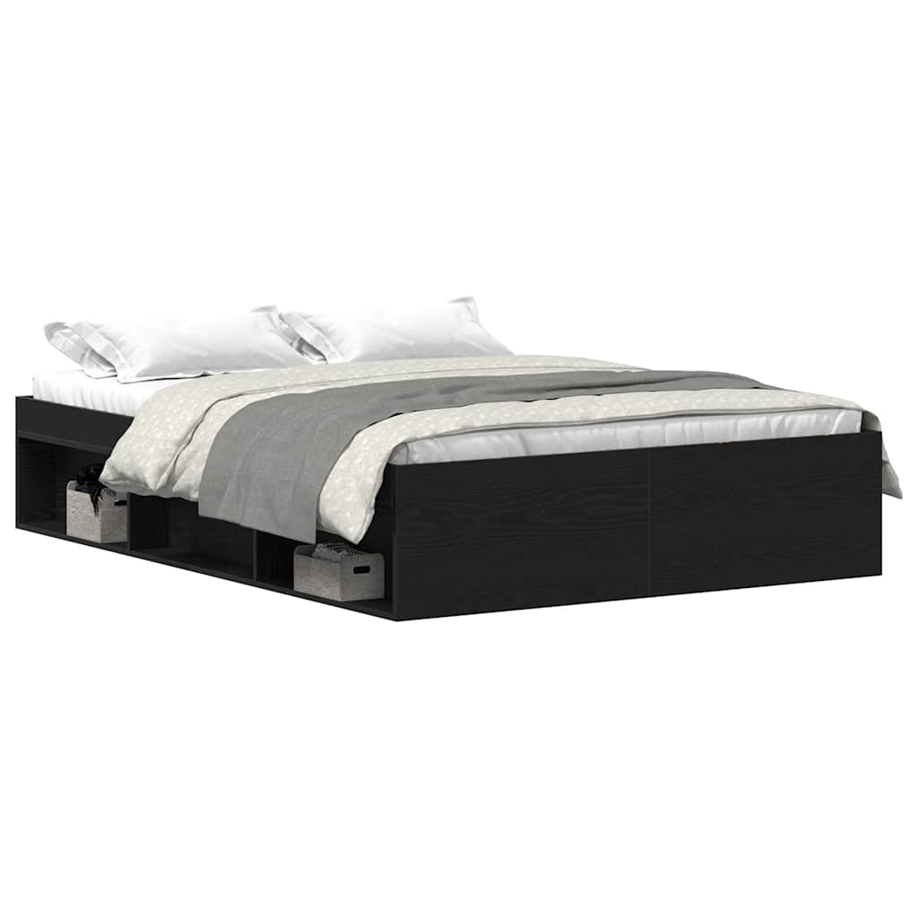Sengeramme Uten Madrass Svart Eik 135X190 Cm Konstruert Tre