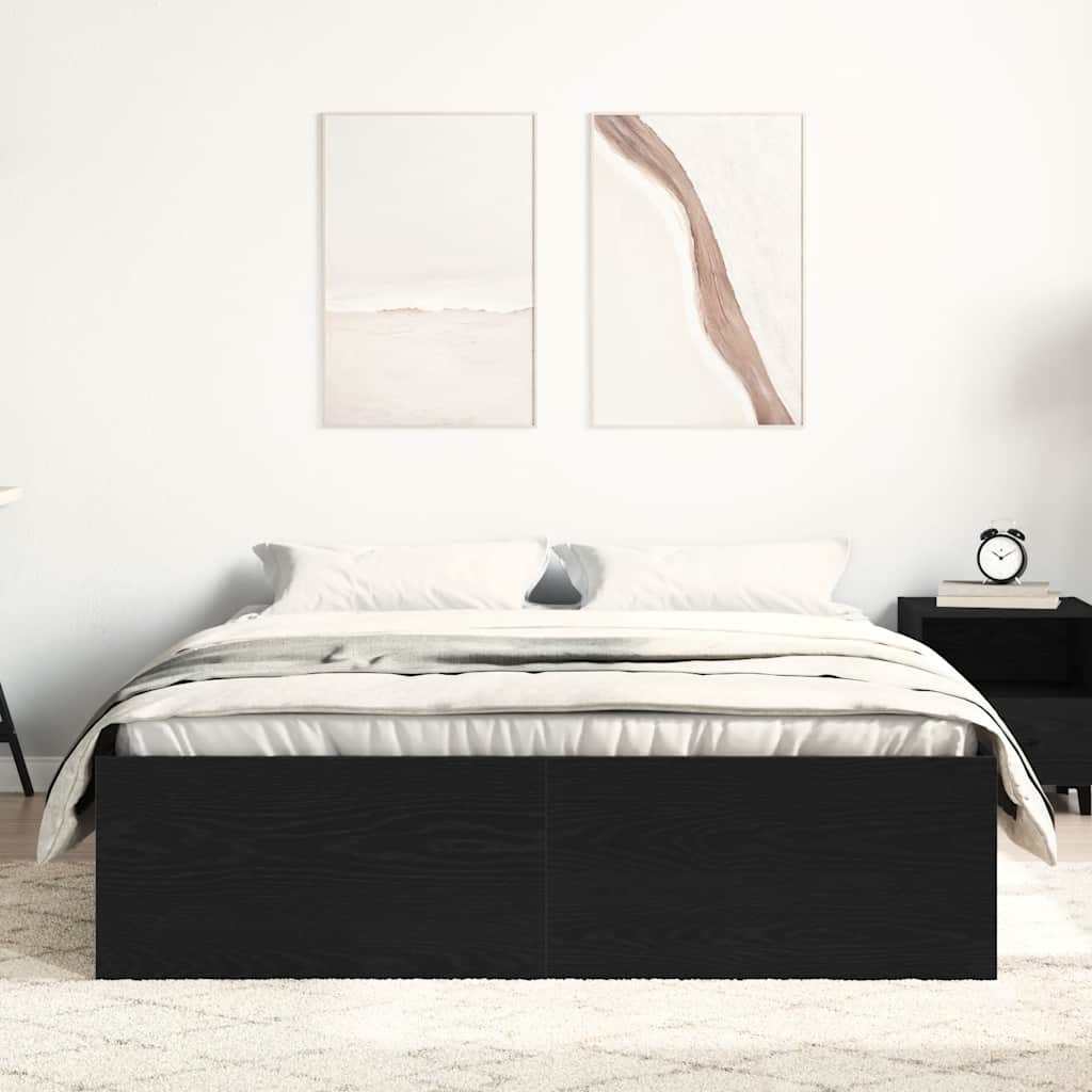 Sengeramme Uten Madrass Svart Eik 135X190 Cm Konstruert Tre