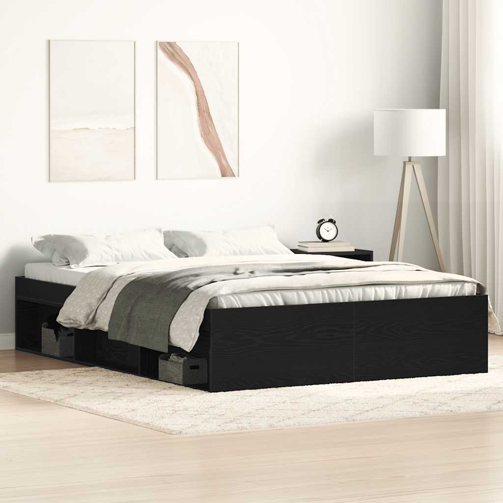 Sengeramme Uten Madrass Svart Eik 135X190 Cm Konstruert Tre