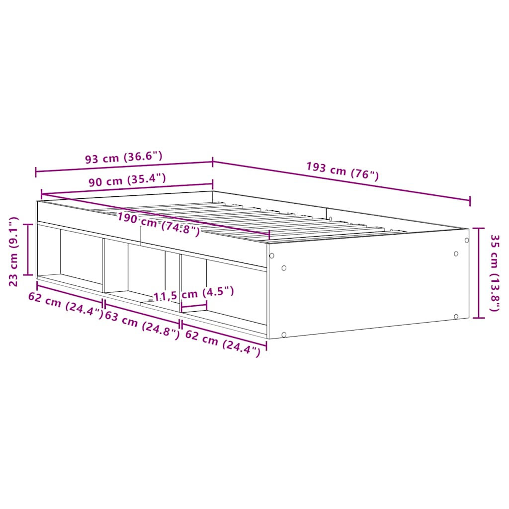Sengeramme Uten Madrass Svart Eik 90X190 Cm Konstruert Tre