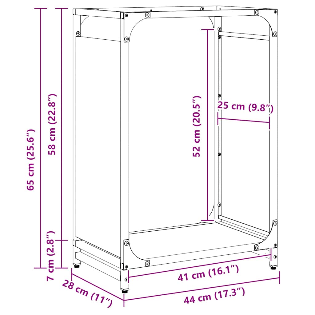 Vedstativ Svart 44X28X65 Cm Kaldvalset Stål