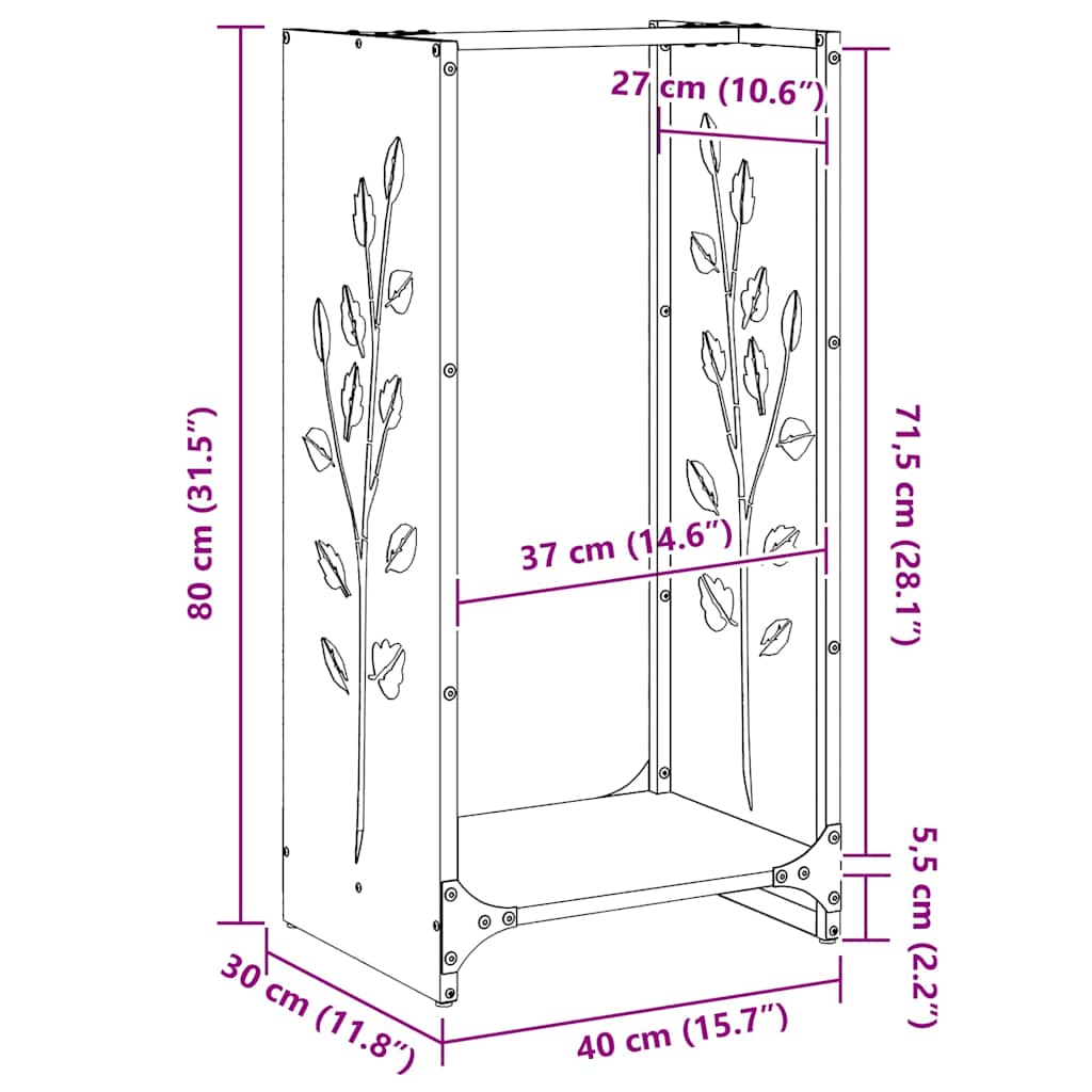 Vedstativ 40X30X80 Cm Rustfritt Stål