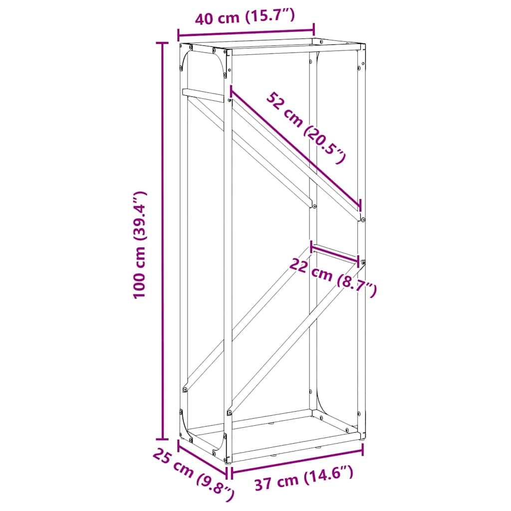 Vedstativ Hvit 40X25X100 Cm Kaldvalset Stål