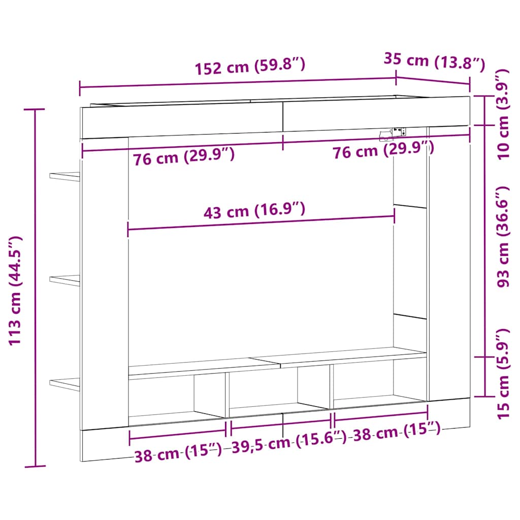 Tv-Skap Gammelt Tre 152 X 22 X 113 Cm Konstruert Tre