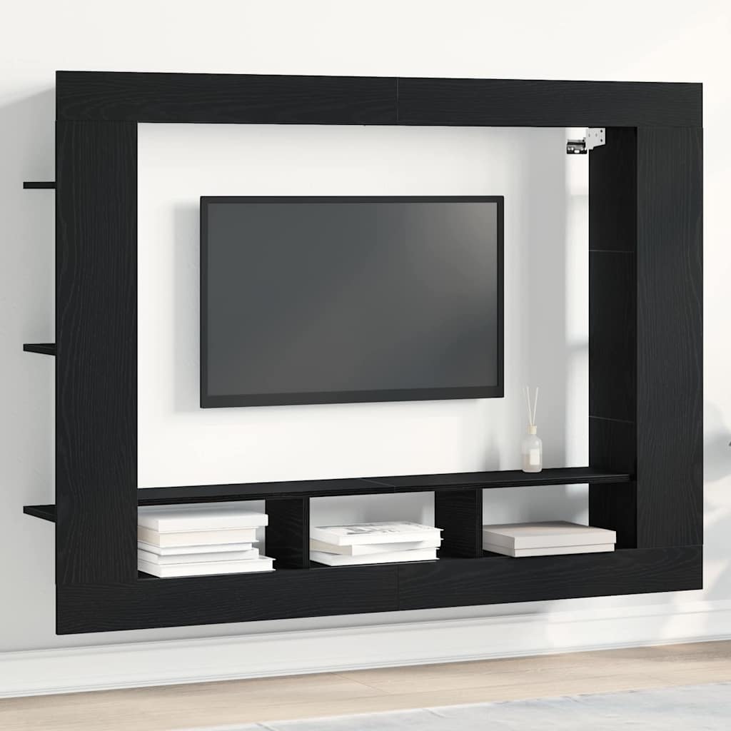 Tv-Skap Veggmontert Svart Eik 152 X 22 X 113 Cm Konstruert Tre
