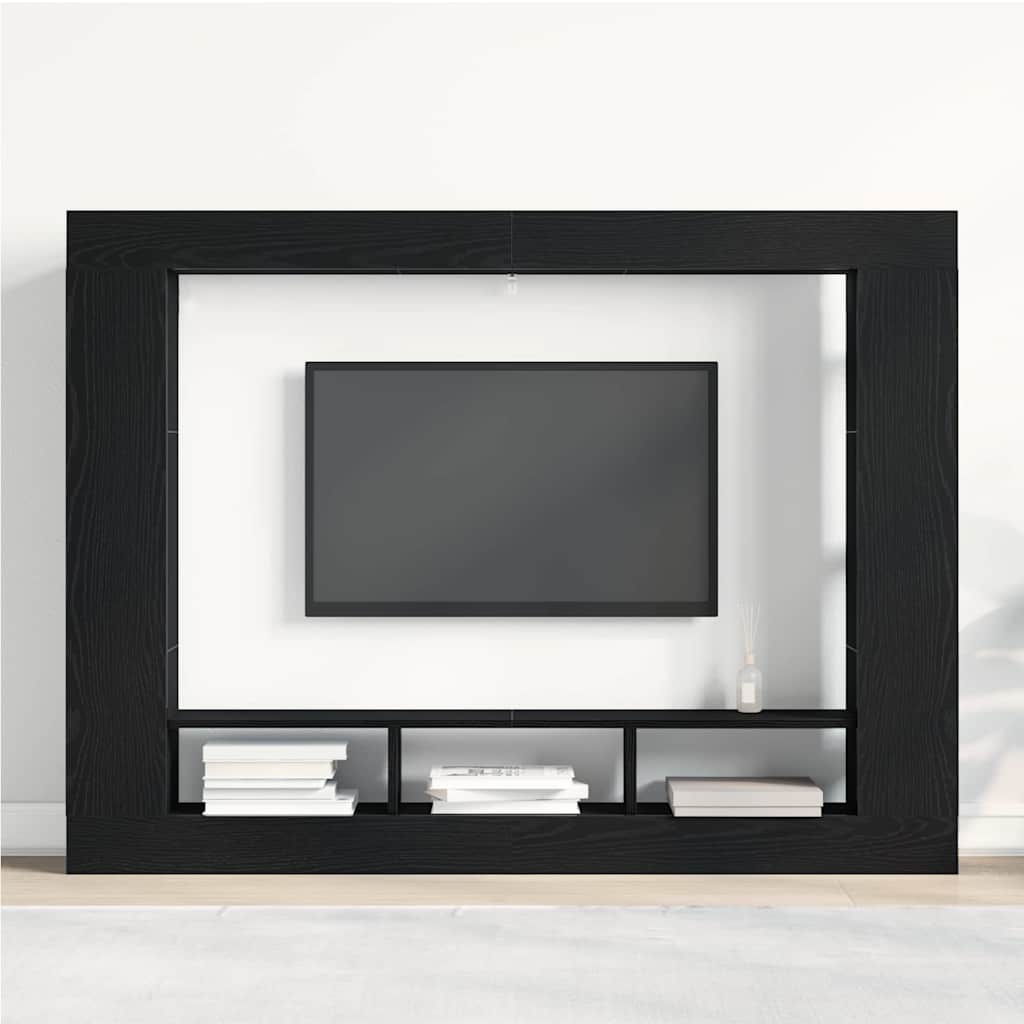 Tv-Skap Veggmontert Svart Eik 152 X 22 X 113 Cm Konstruert Tre