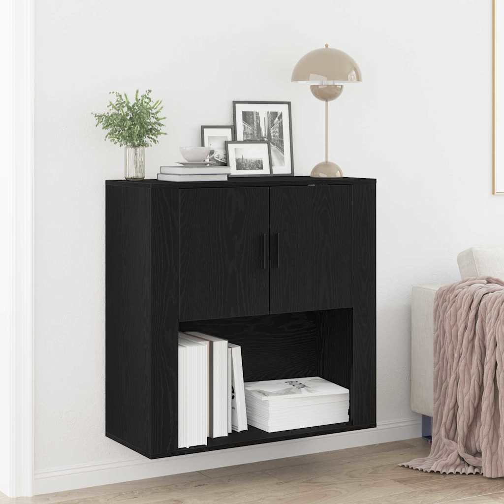 Veggskap Med Hylle Svart Eik 80 X 33 X 80 Cm Konstruert Tre