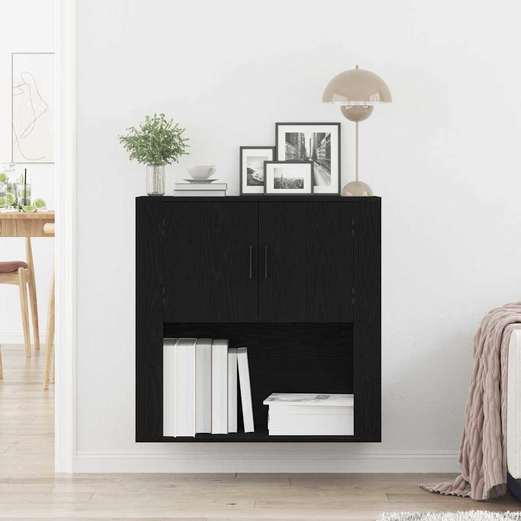 Veggskap Med Hylle Svart Eik 80 X 33 X 80 Cm Konstruert Tre