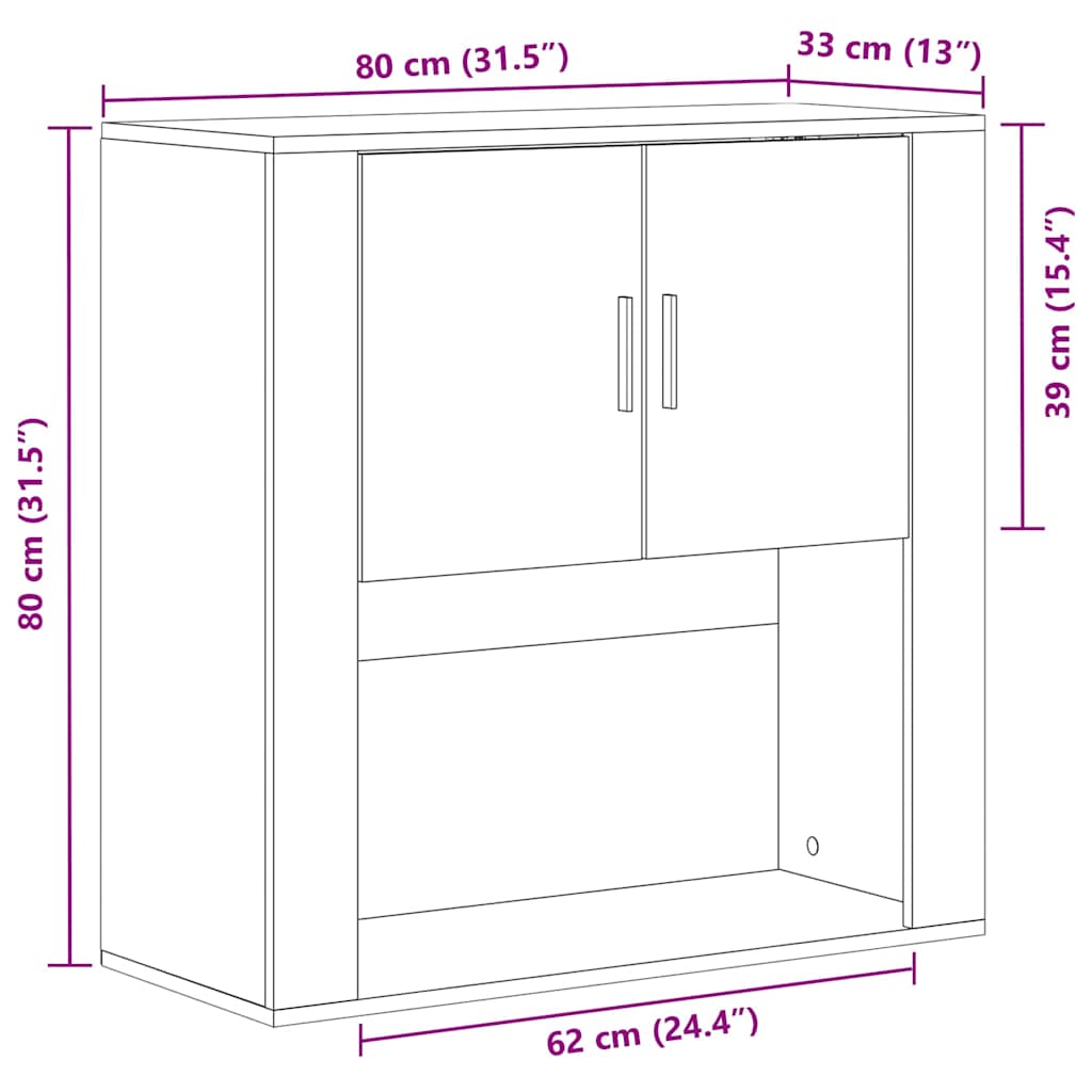 Veggskap Med Hylle Svart Eik 80 X 33 X 80 Cm Konstruert Tre