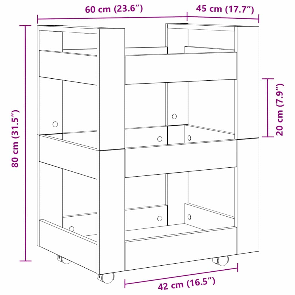 Kjøkkenvogn Gammelt Tre 60 X 45 X 80 Cm Konstruert Tre