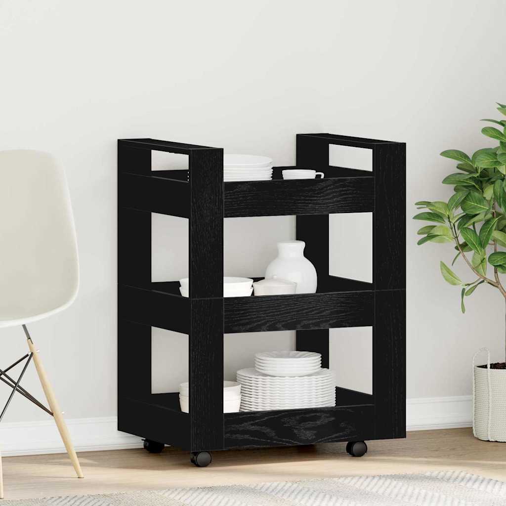 Kjøkkenvogn Svart Eik 60 X 45 X 80 Cm Konstruert Tre