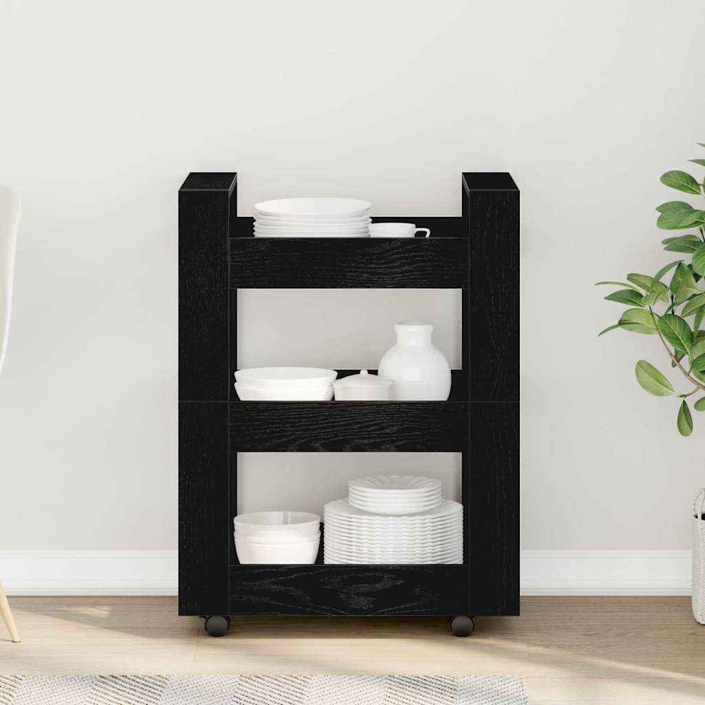 Kjøkkenvogn Svart Eik 60 X 45 X 80 Cm Konstruert Tre