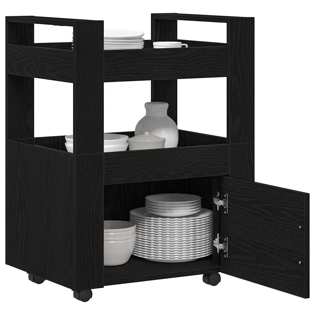 Kjøkkenvogn Svart Eik 60 X 45 X 80 Cm Konstruert Tre