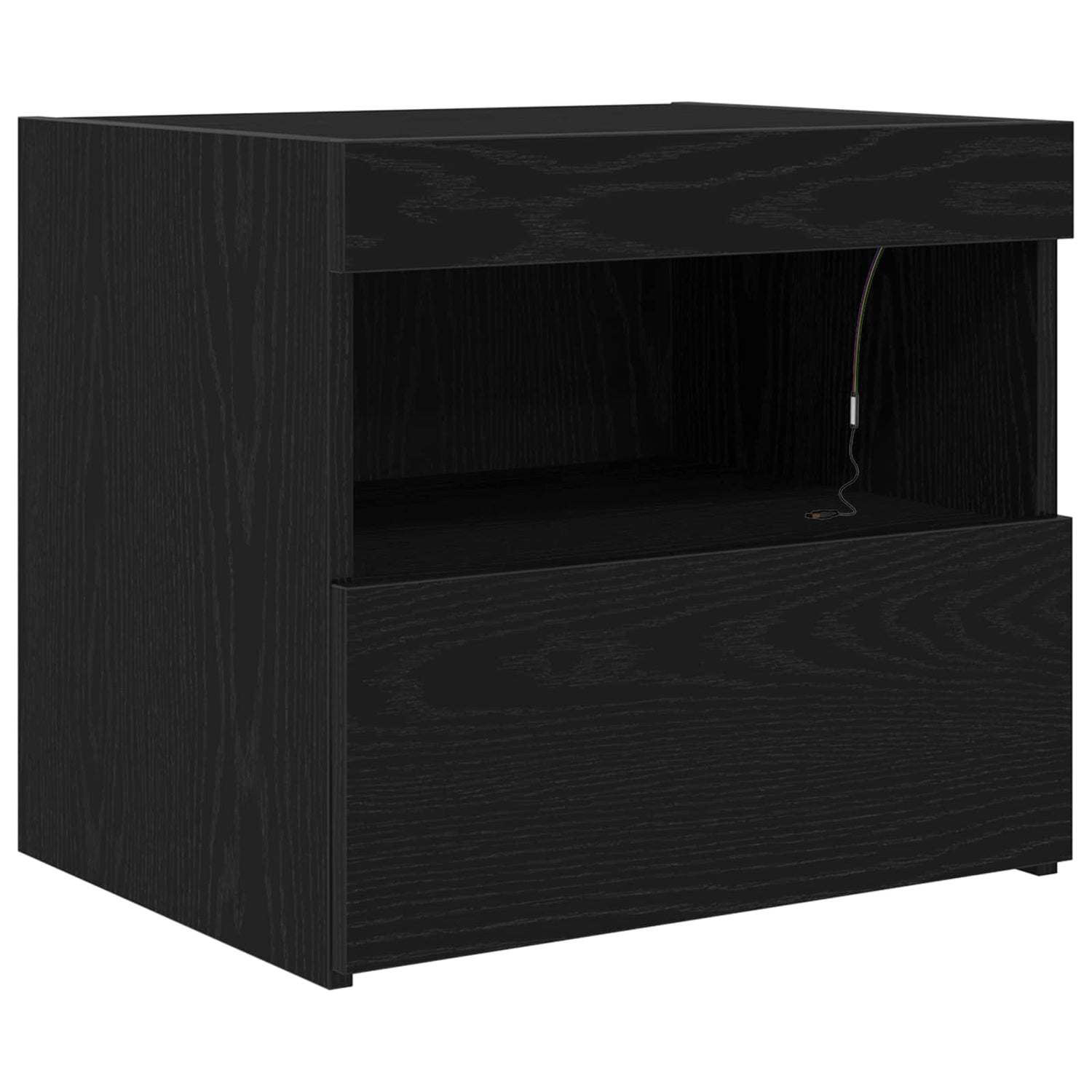 Nattbordskap Med Skuff Svart Eik 50 X 40 X 45 Cm Konstruert Tre