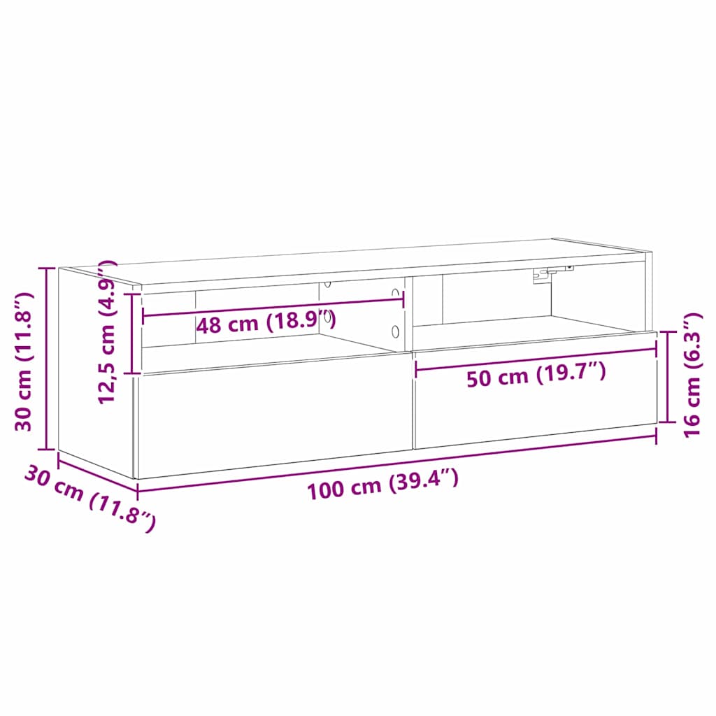 Tv Veggskap Svart Eik 100 X 30 X 30 Cm Konstruert Tre