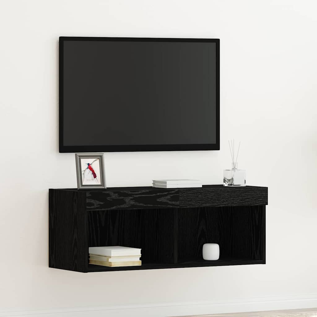 Tv-Benksett Svart Eik 80 X 30 X 30 Cm Konstruert Tre