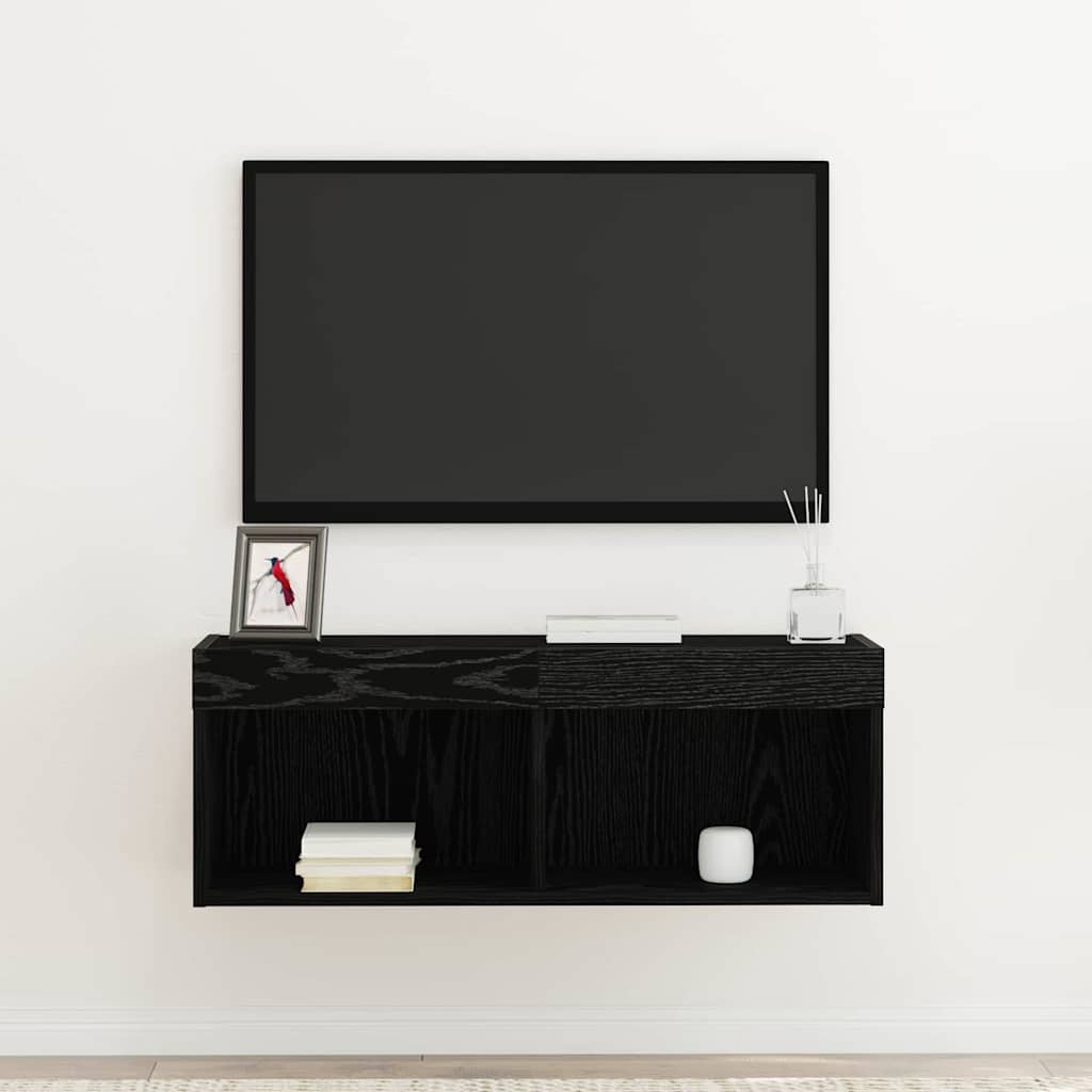 Tv-Benksett Svart Eik 80 X 30 X 30 Cm Konstruert Tre