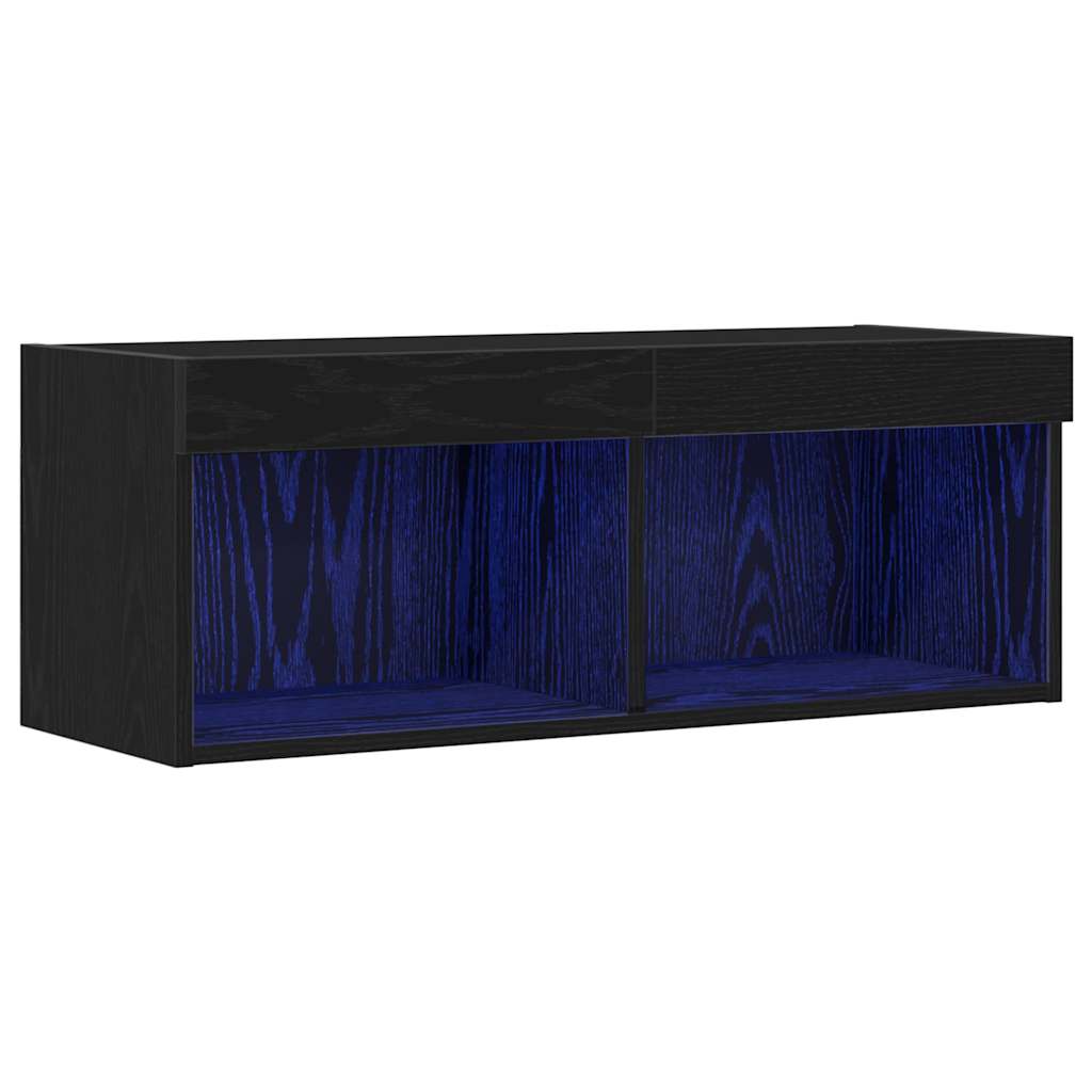 Tv-Benksett Svart Eik 80 X 30 X 30 Cm Konstruert Tre