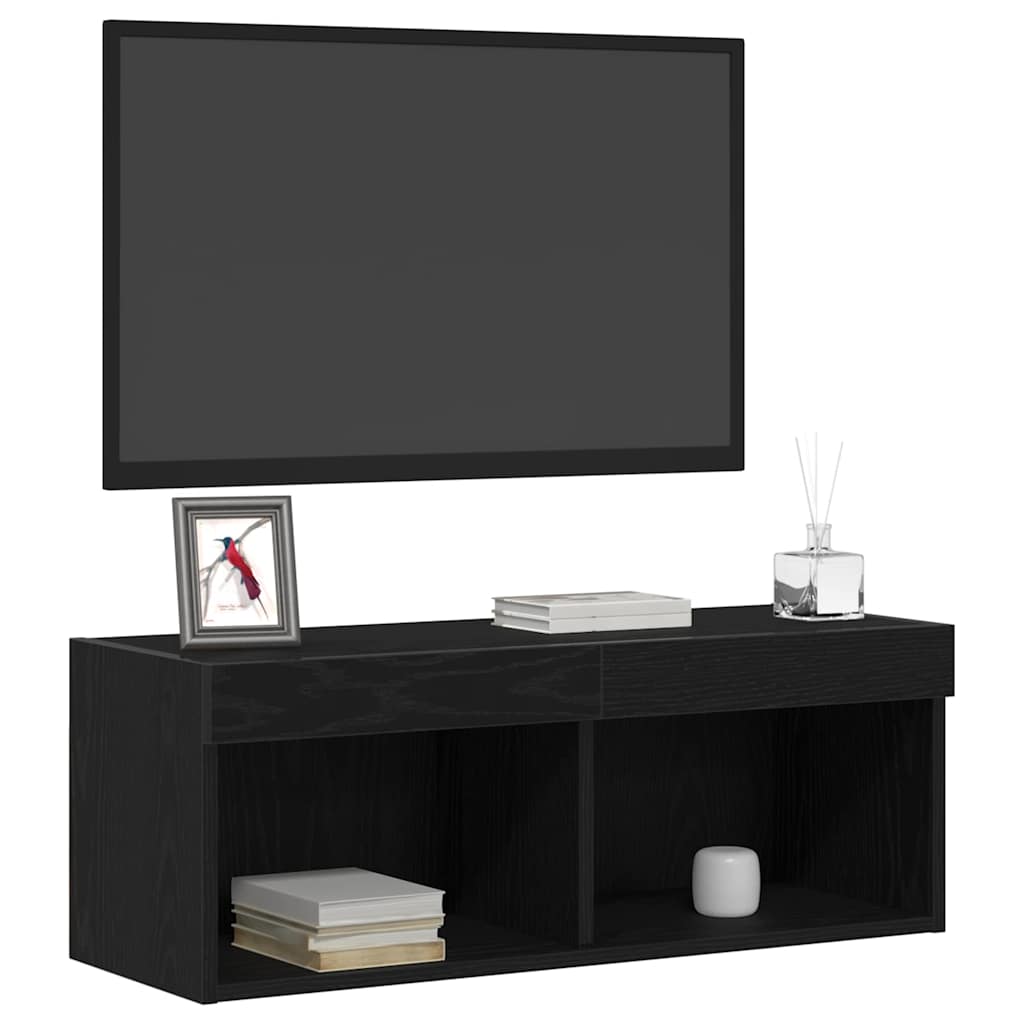 Tv-Benksett Svart Eik 80 X 30 X 30 Cm Konstruert Tre