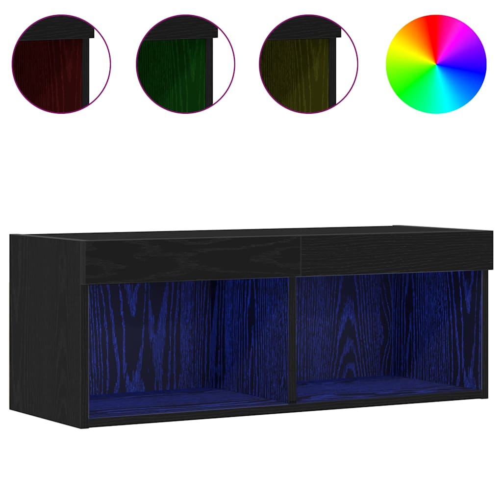 Tv-Benksett Svart Eik 80 X 30 X 30 Cm Konstruert Tre