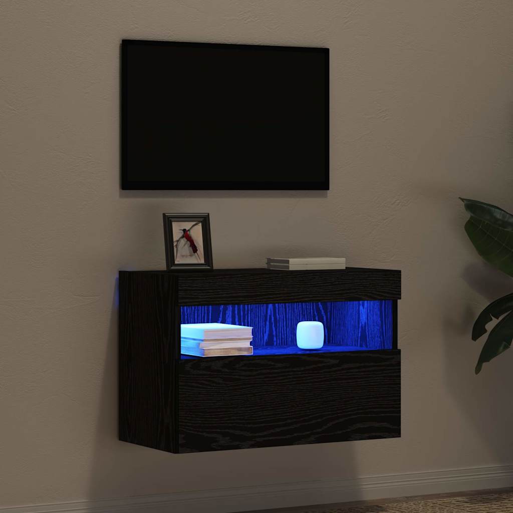 Tv Veggskap Svart Eik 60 X 30 X 40 Cm Konstruert Tre