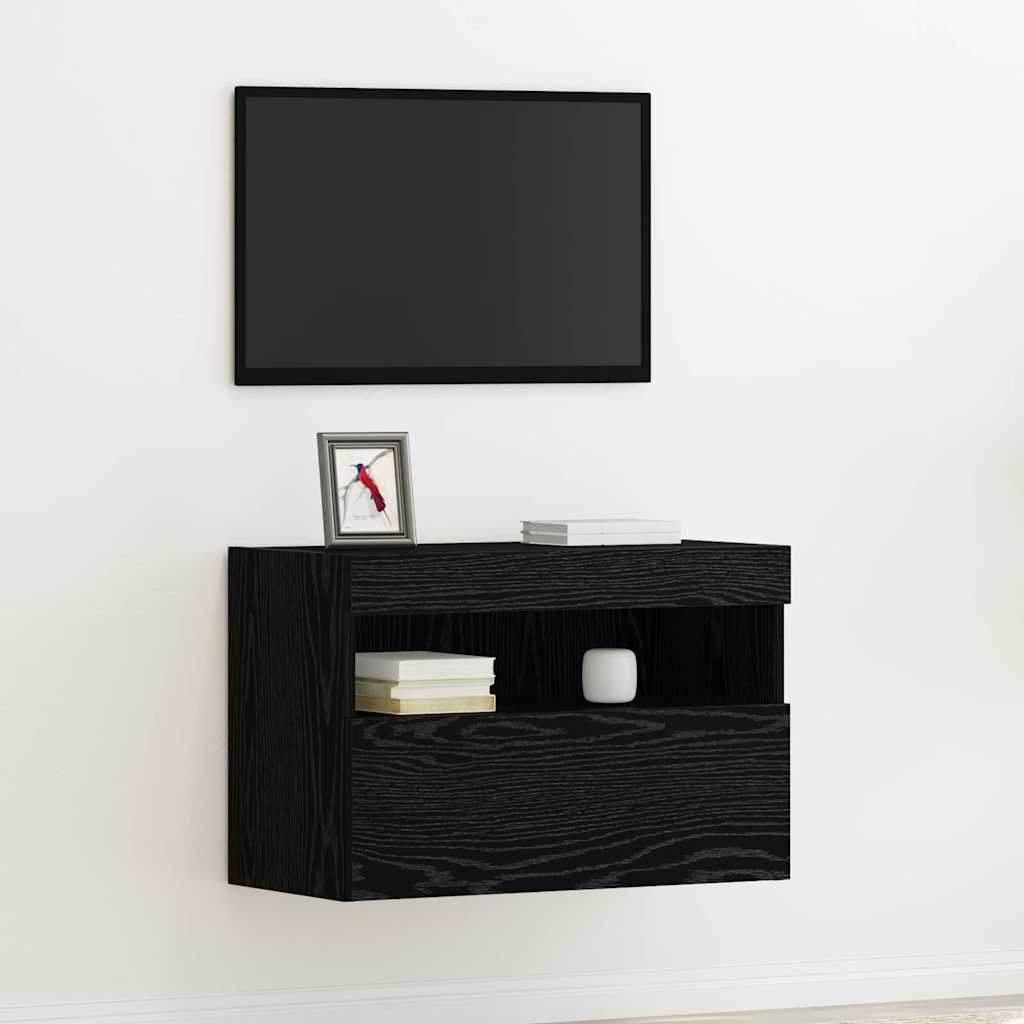 Tv Veggskap Svart Eik 60 X 30 X 40 Cm Konstruert Tre