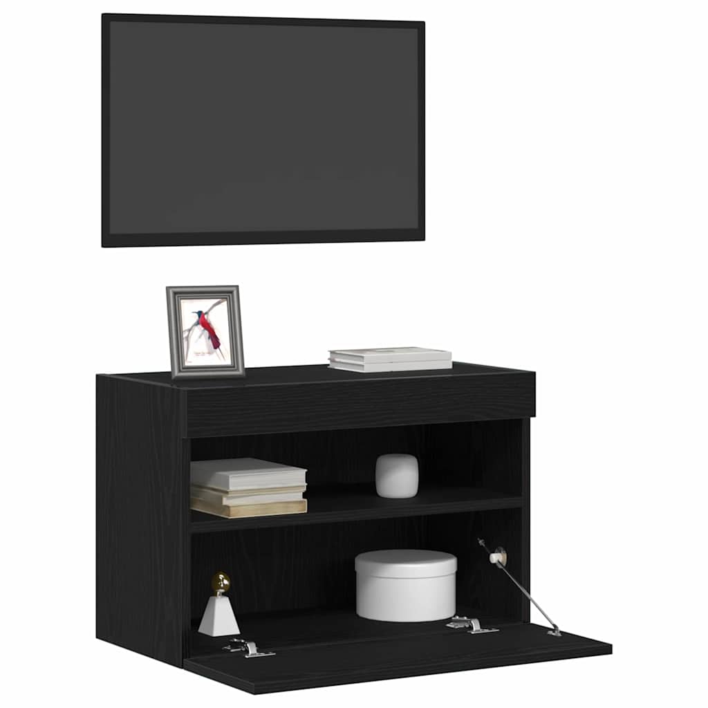 Tv Veggskap Svart Eik 60 X 30 X 40 Cm Konstruert Tre