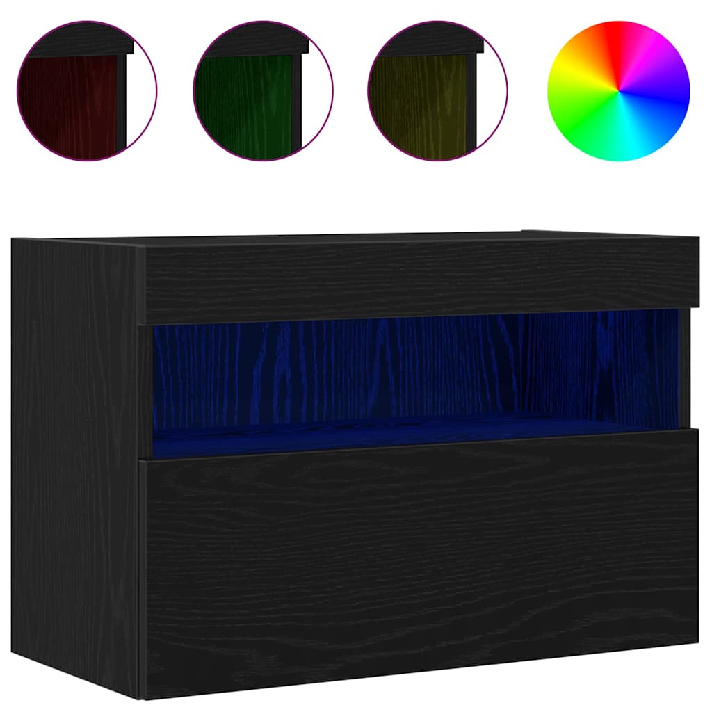 Tv Veggskap Svart Eik 60 X 30 X 40 Cm Konstruert Tre