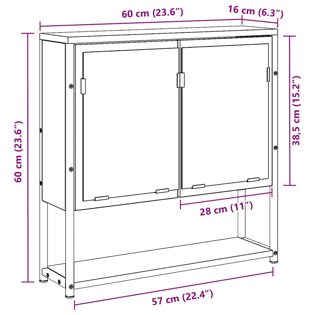 Speilskap Med Hylle Artisan Eik 60 X 16 X 60 Cm Konstruert Tre