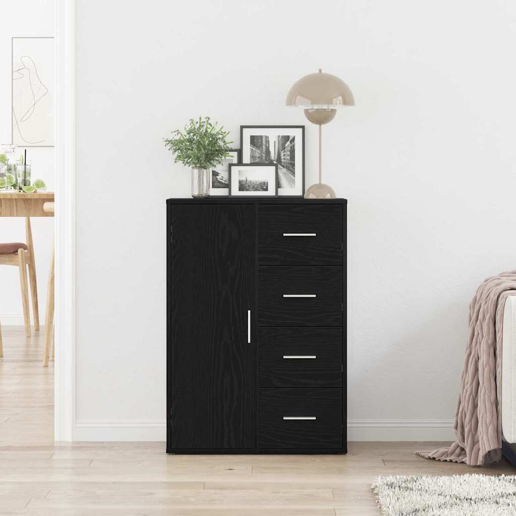 Serviesskap Med Skuff Svart Eik 60 X 31 X 84 Cm Konstruert Tre