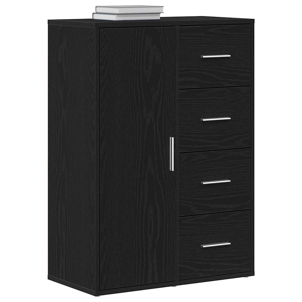 Serviesskap Med Skuff Svart Eik 60 X 31 X 84 Cm Konstruert Tre