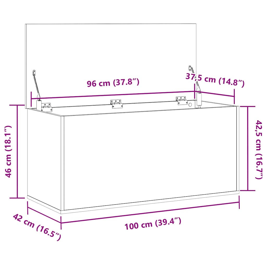 Lagringsboks Svart Eik 100 X 42 X 46 Cm Konstruert Tre