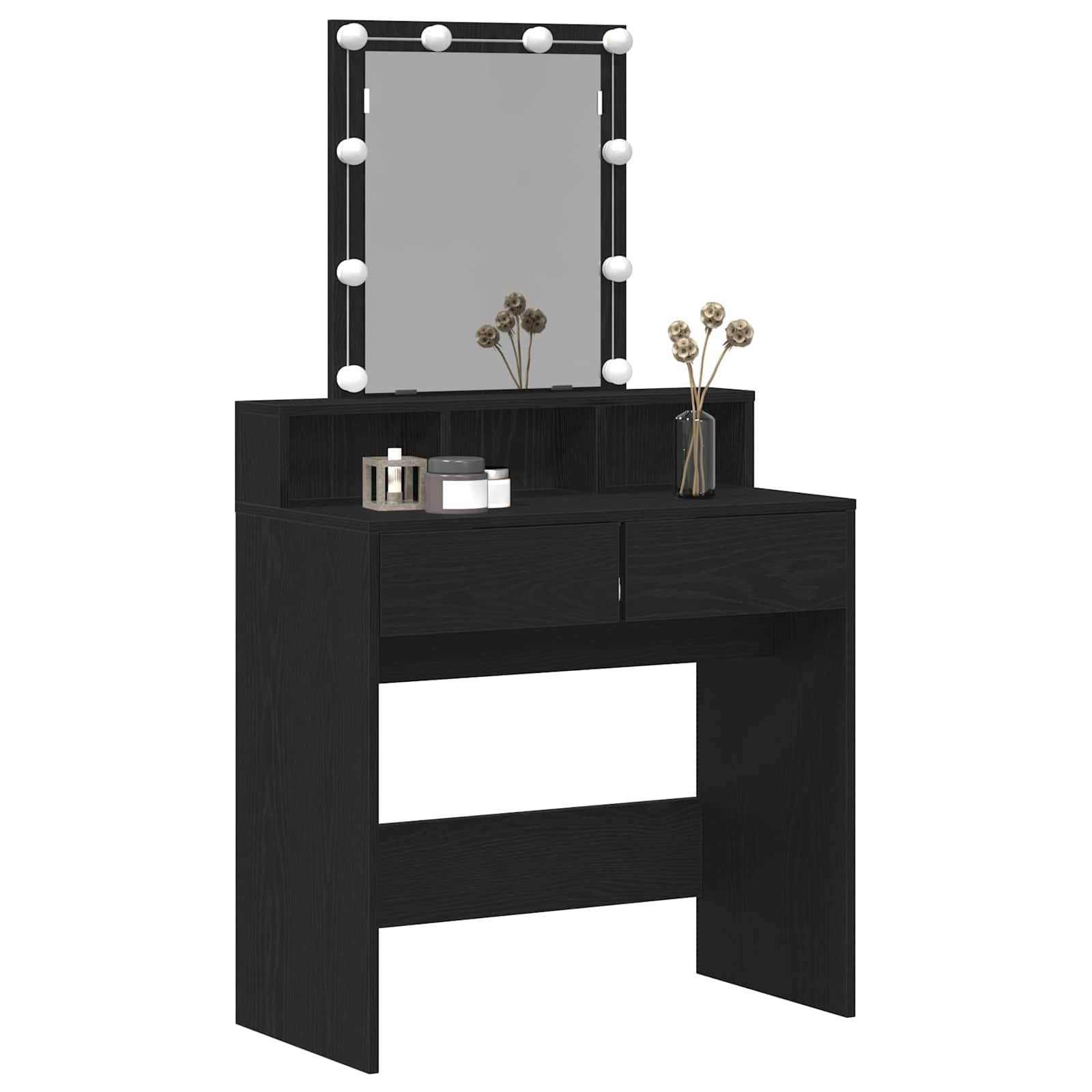 Sminkebord Svart Eik 80 X 41 X 144.5 Cm Konstruert Tre