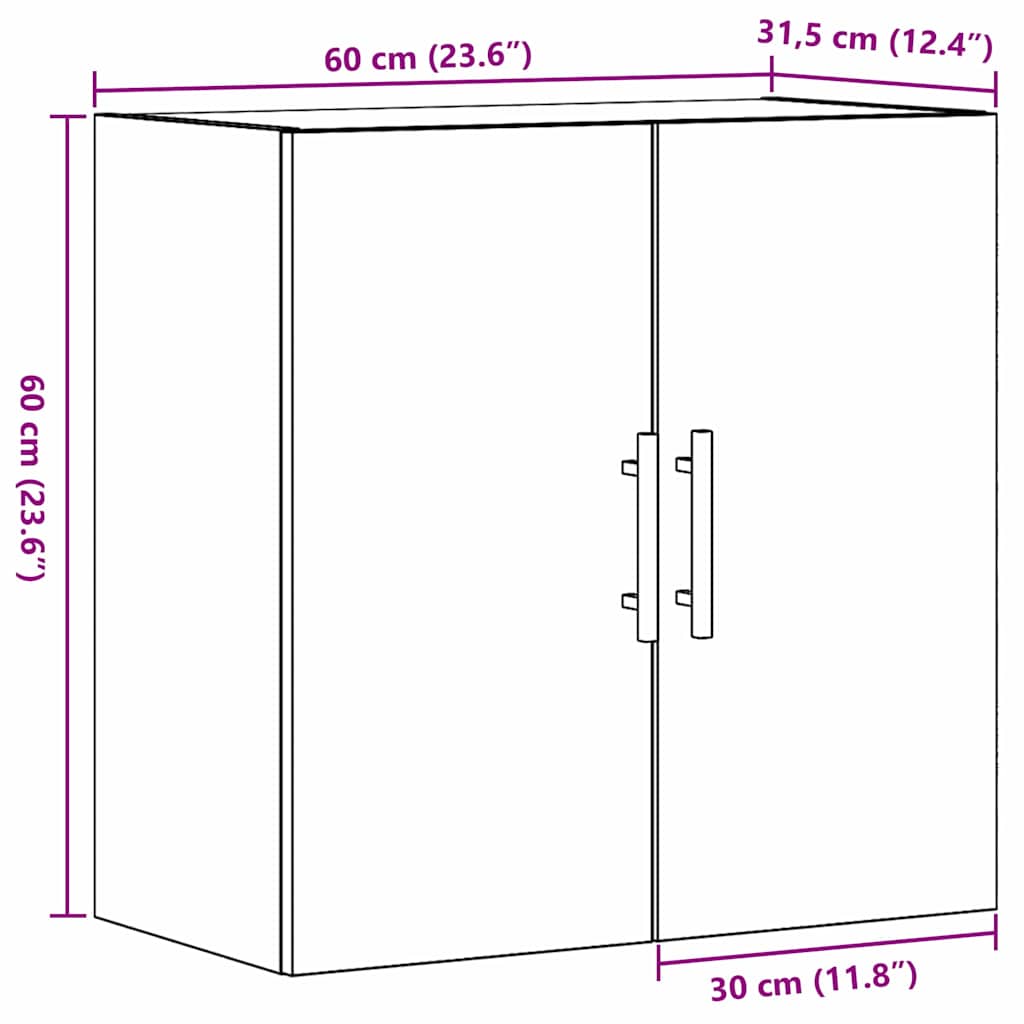 Veggskap Svart Eik 60 X 31 X 60 Cm Konstruert Tre