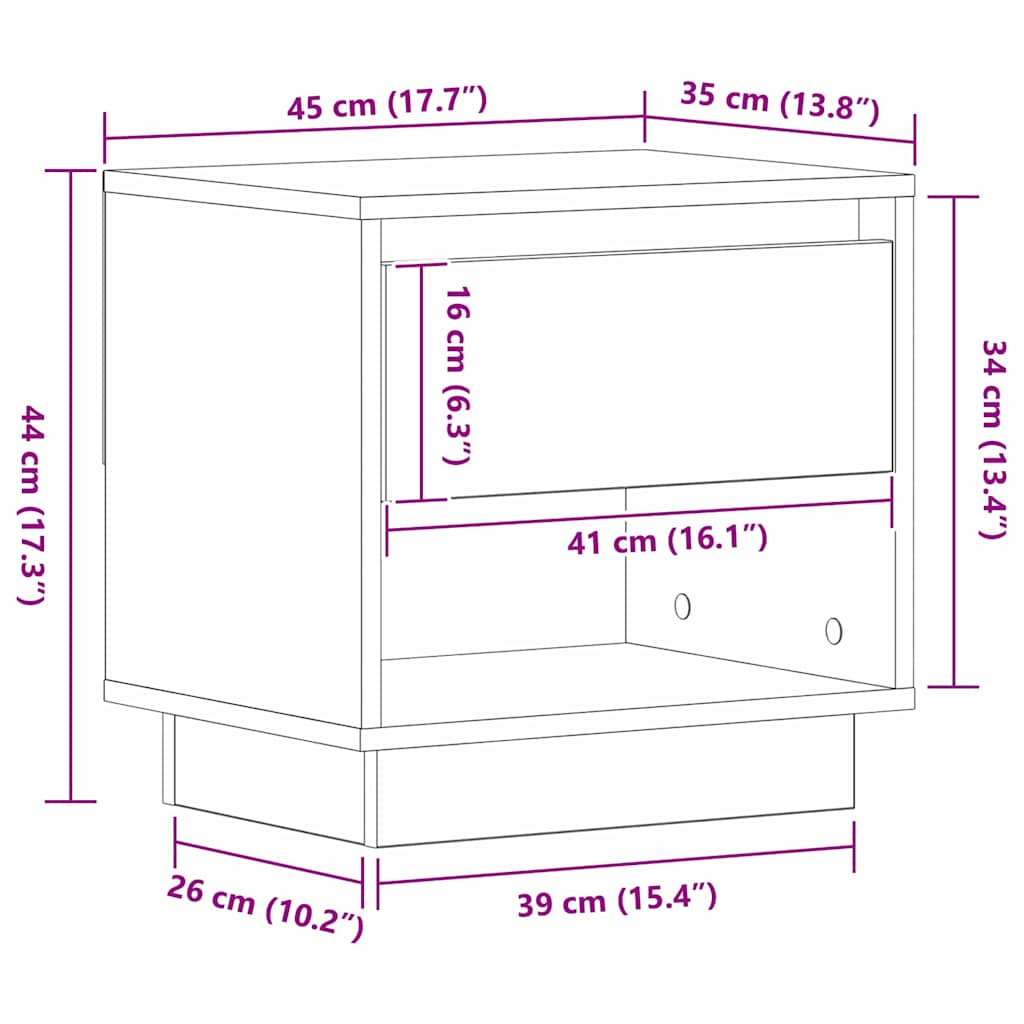 Nattbord Med Skuff Gammelt Tre 45 X 34 X 44 Cm Konstruert Tre