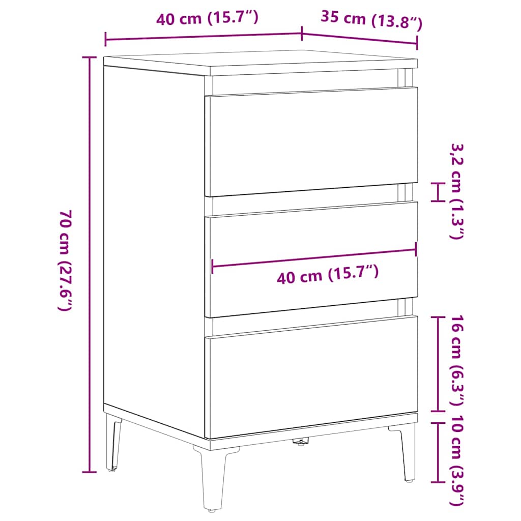 Nattbordskap Artisan Eik 45 X 35 X 44 Cm Konstruert Tre