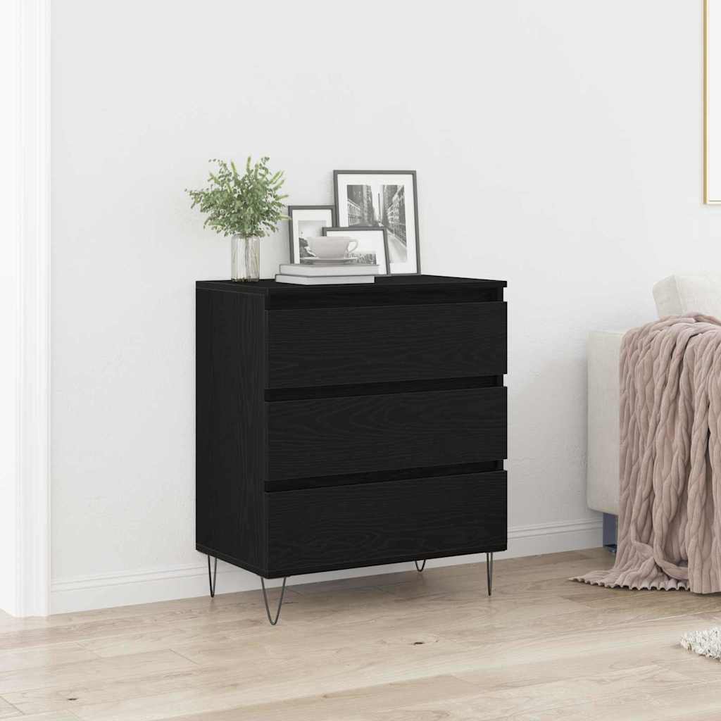Serviesskap Med Skuff Svart Eik 60 X 35 X 70 Cm Konstruert Tre