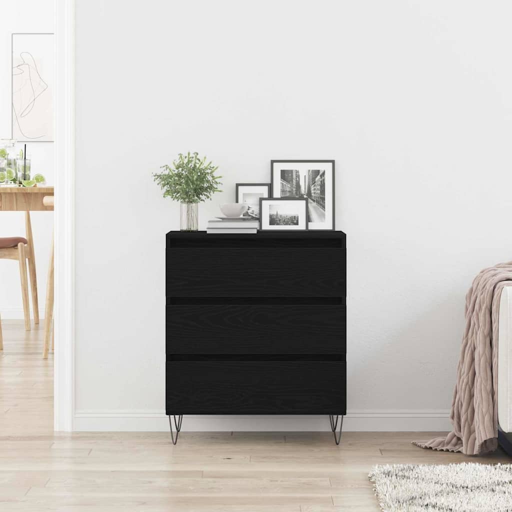 Serviesskap Med Skuff Svart Eik 60 X 35 X 70 Cm Konstruert Tre