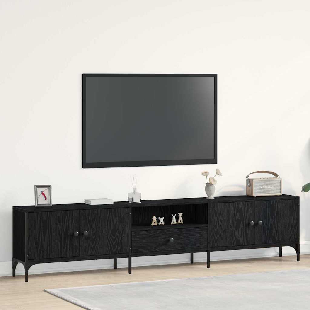 Tv-Skap Med Skuff Svart Eik 200 X 25 X 44 Cm Konstruert Tre