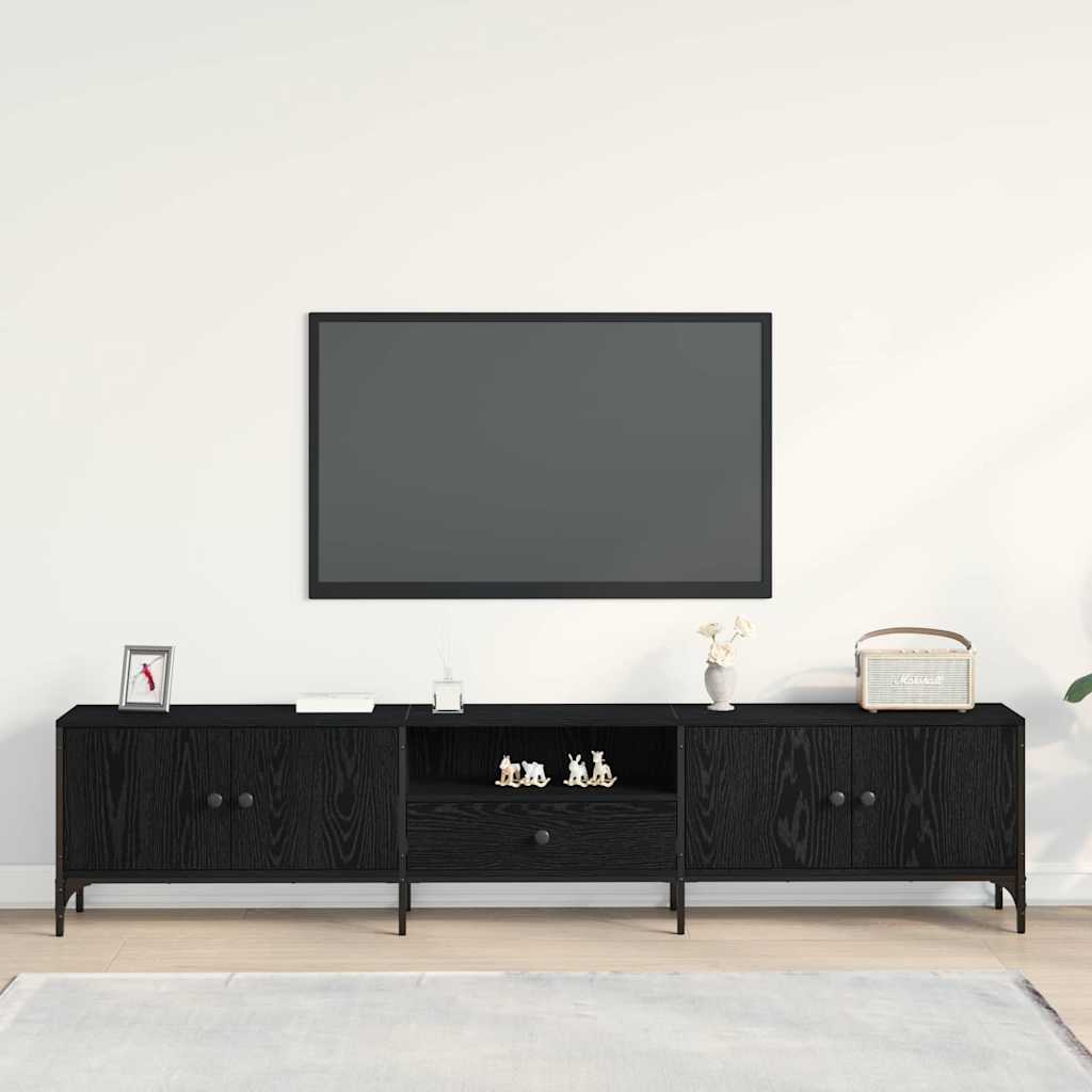 Tv-Skap Med Skuff Svart Eik 200 X 25 X 44 Cm Konstruert Tre
