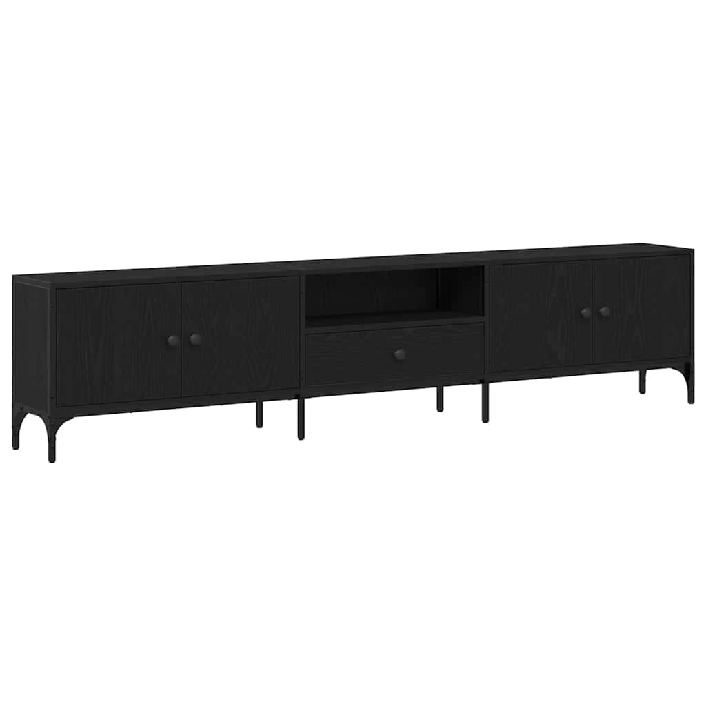 Tv-Skap Med Skuff Svart Eik 200 X 25 X 44 Cm Konstruert Tre