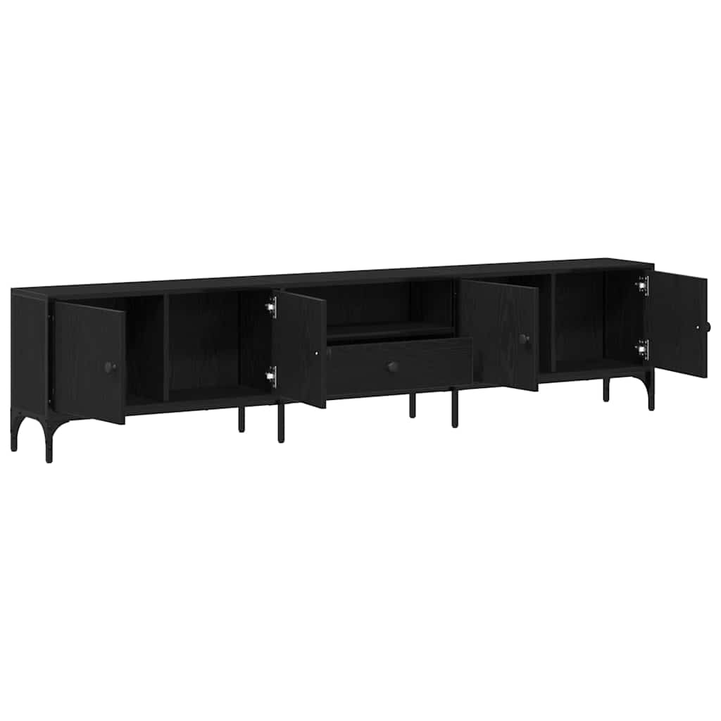 Tv-Skap Med Skuff Svart Eik 200 X 25 X 44 Cm Konstruert Tre