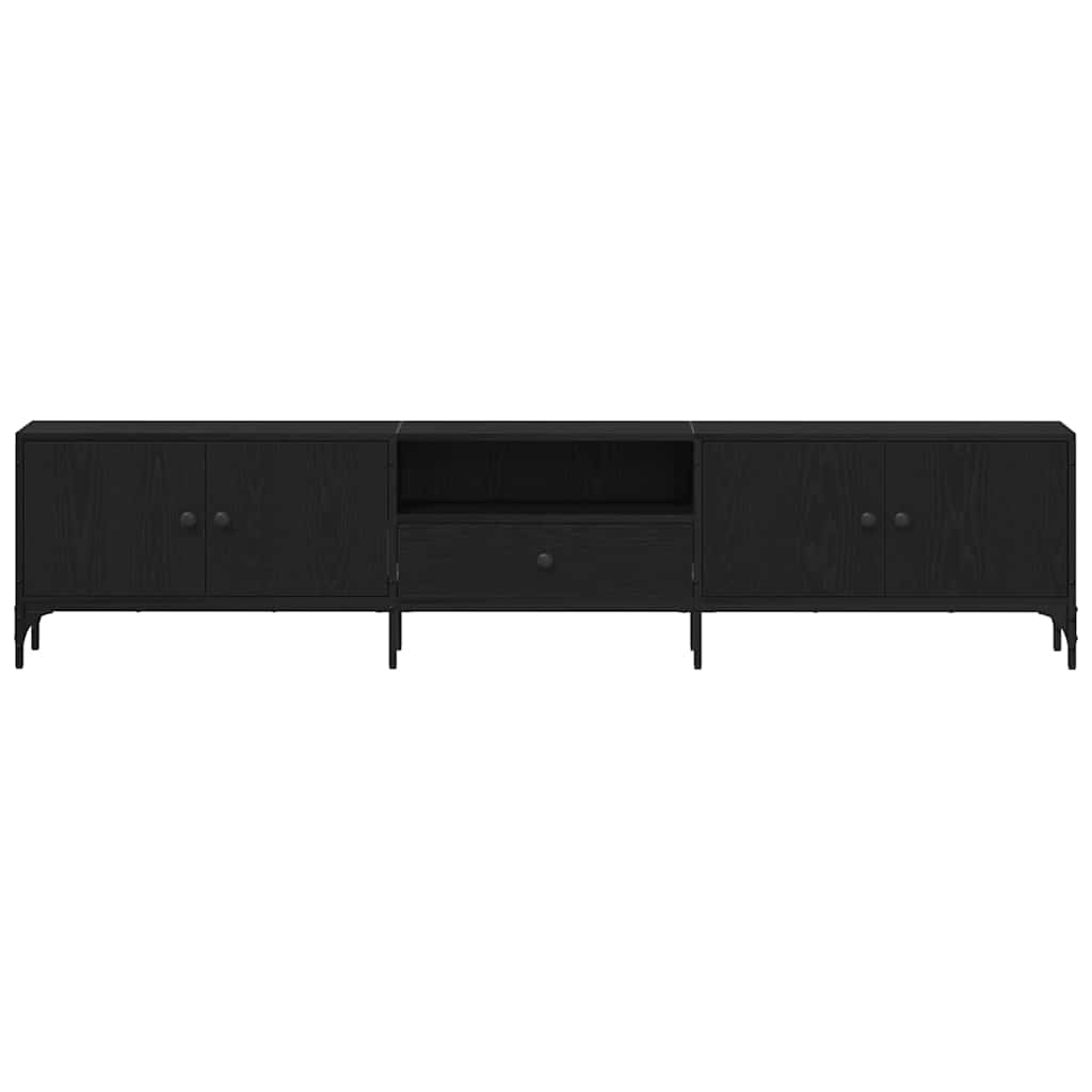 Tv-Skap Med Skuff Svart Eik 200 X 25 X 44 Cm Konstruert Tre