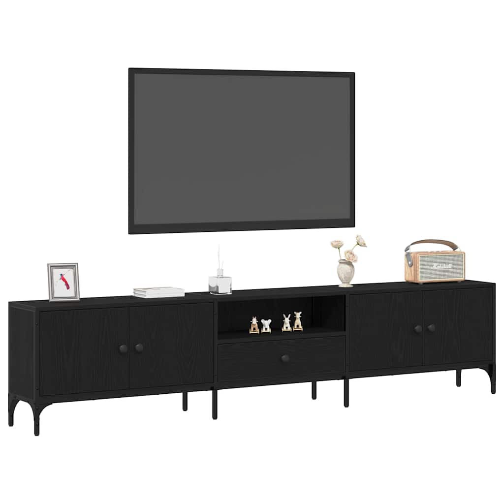 Tv-Skap Med Skuff Svart Eik 200 X 25 X 44 Cm Konstruert Tre