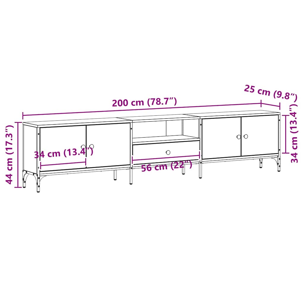 Tv-Skap Med Skuff Svart Eik 200 X 25 X 44 Cm Konstruert Tre