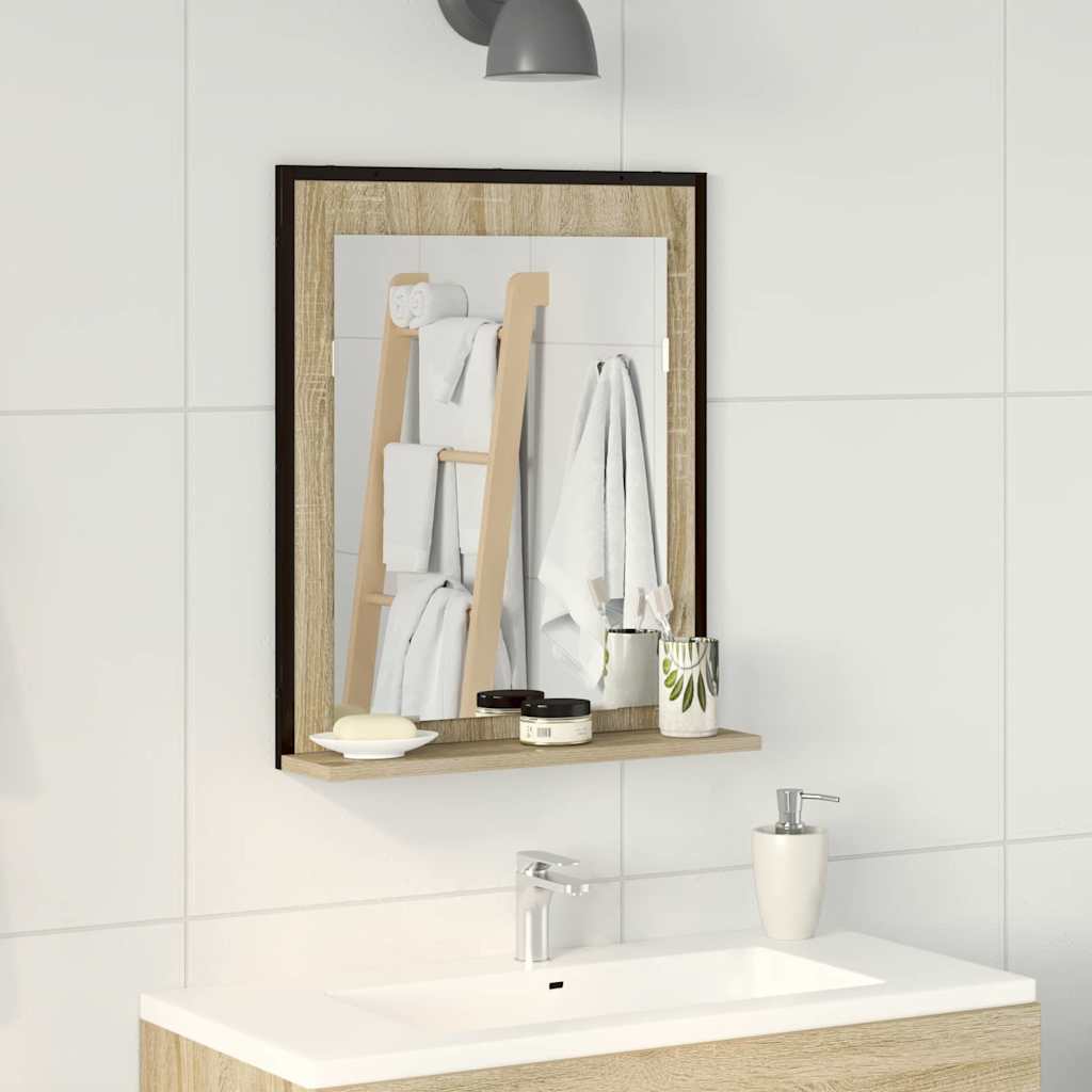 Baderomsspeil Svart 50 X 12 X 60 Cm Glass Og Konstruert Tre