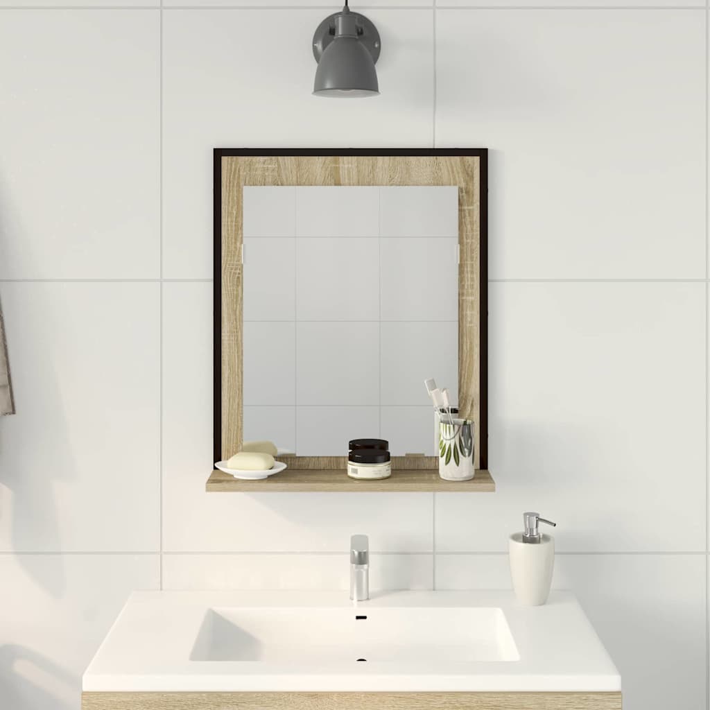 Baderomsspeil Svart 50 X 12 X 60 Cm Glass Og Konstruert Tre